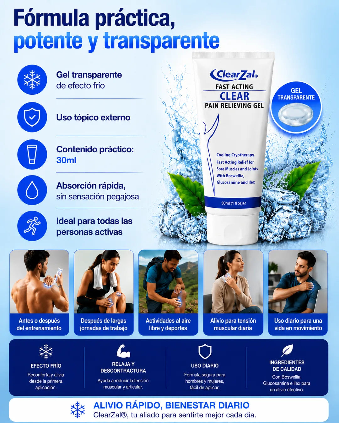 Clear Zal Gel™- Alivio Frío para Tensión Muscular
