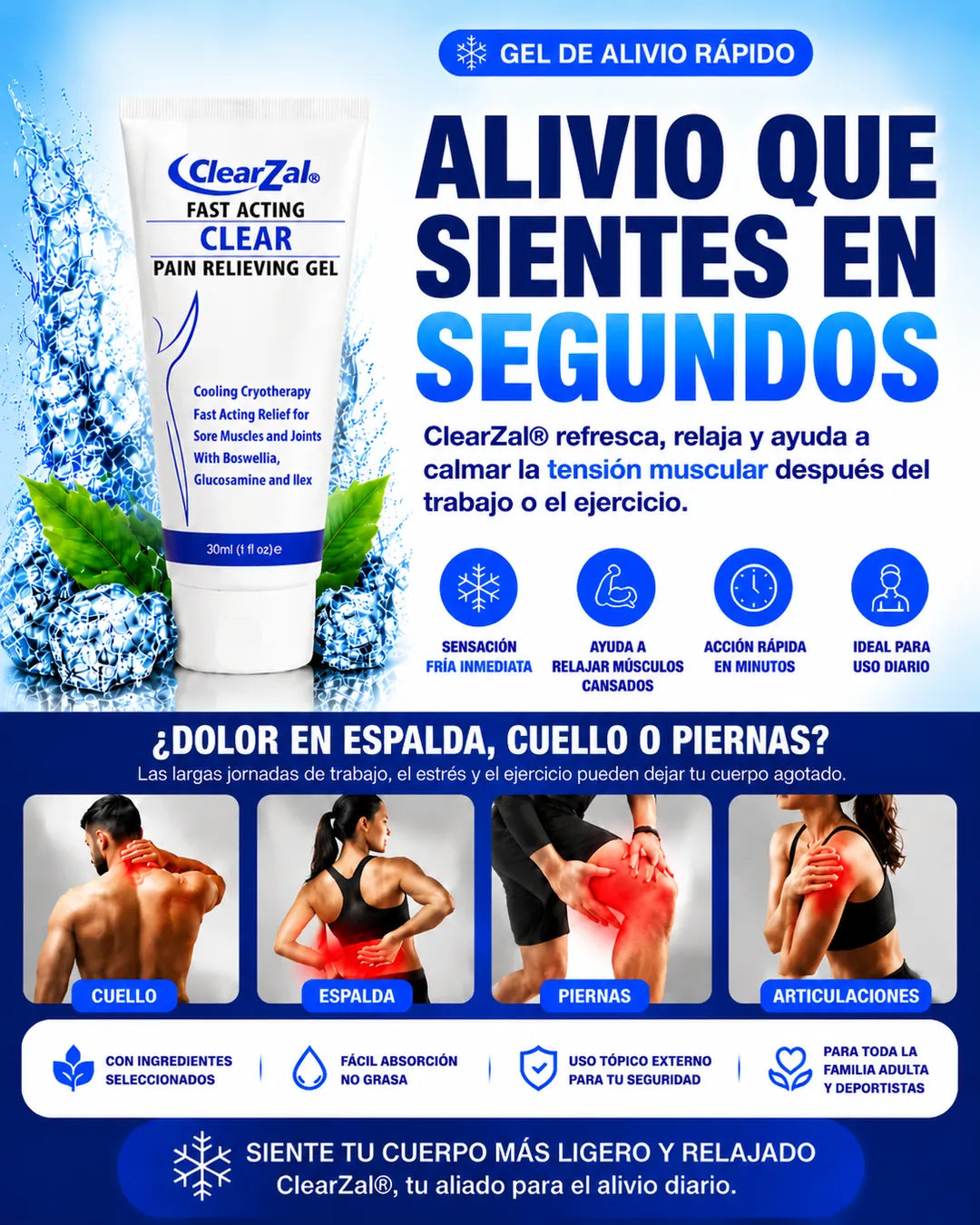 Clear Zal Gel™- Alivio Frío para Tensión Muscular